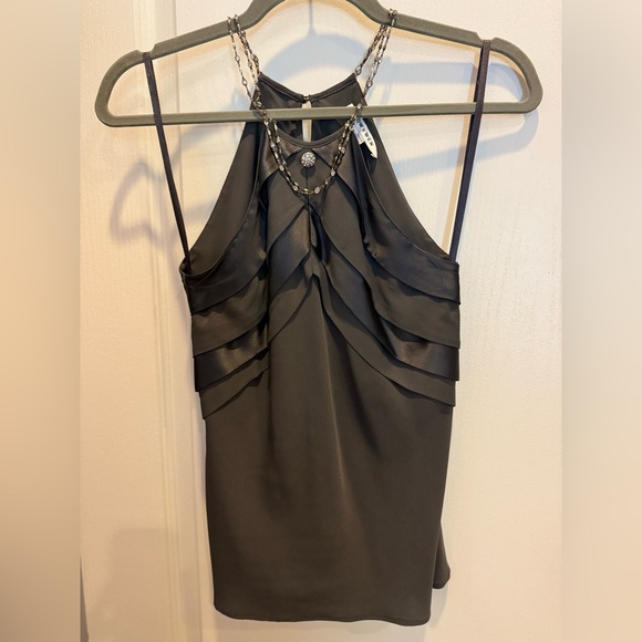 HOW AND WEN Silk Satin Camisole Top Sequin Beaded Embellishments Size 6 Dk Gray - Picture 1 of 9